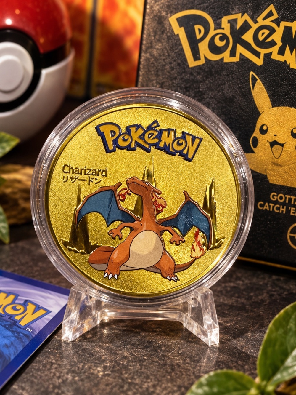 🔥 Pokémon Charizard Gold-Plated Collectible Commemorative Medal Coin with Case 🔥